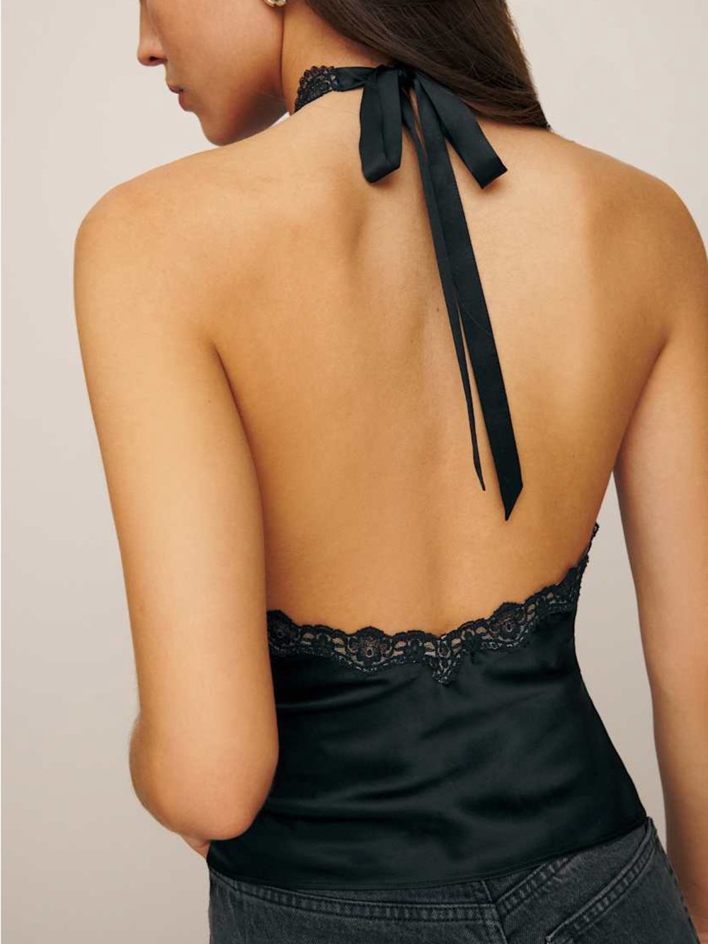 NWOT reformation Monica Silk Top Black Lace Summer Sexy Evening Chic Vneck M - Picture 2 of 6